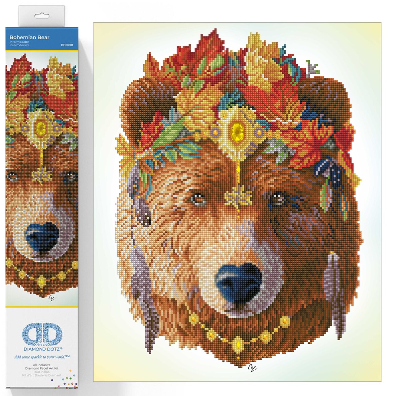 Diamond Dotz Bohemian Bear Diamond Painting Kits for Adults - Diamond Art Kits a Relaxing Creative Craft Kit with Dotz Gems 16.1x20.1